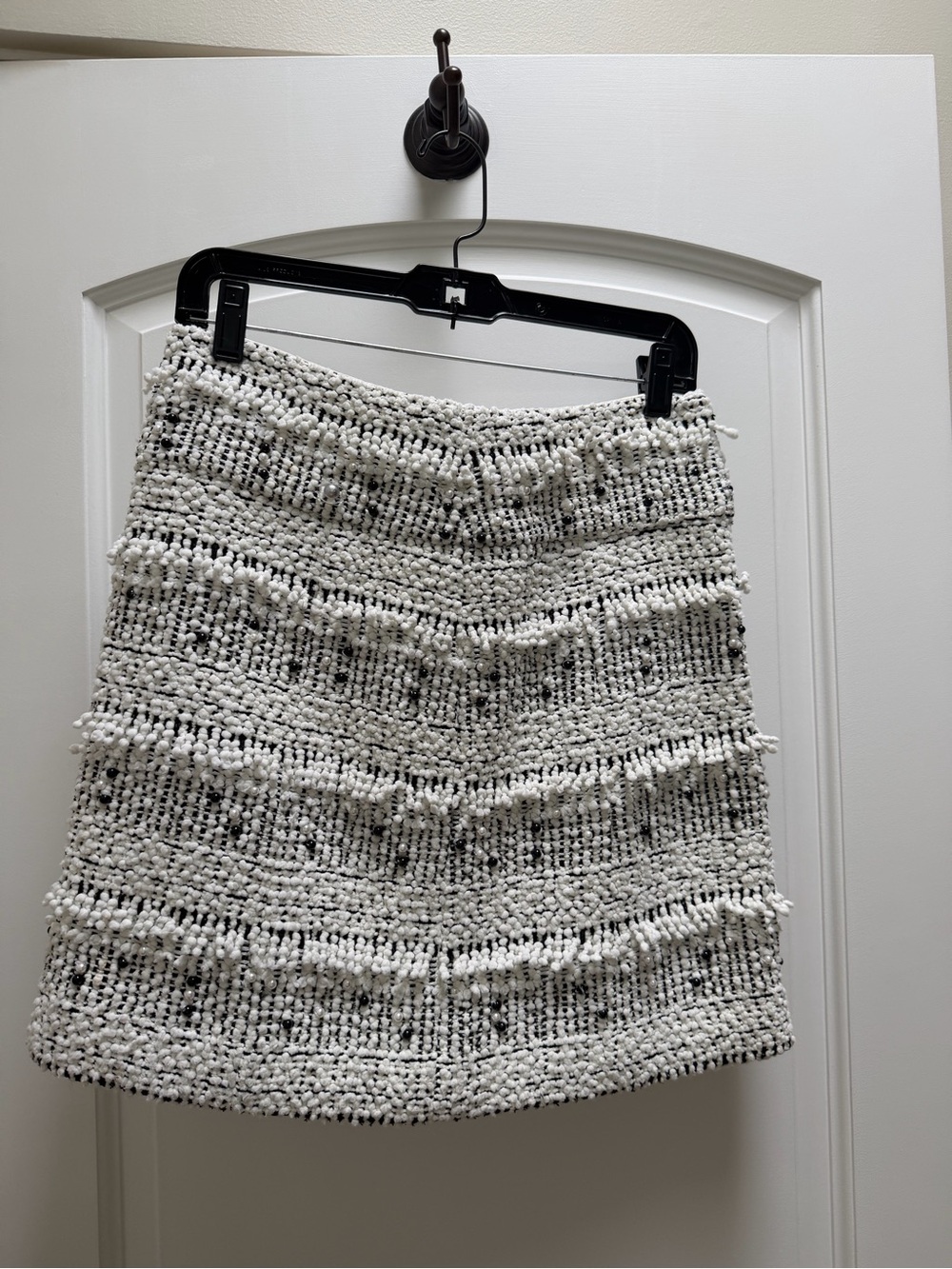 Chanel White Black Embellished Tweed Mini Skirt FR 38